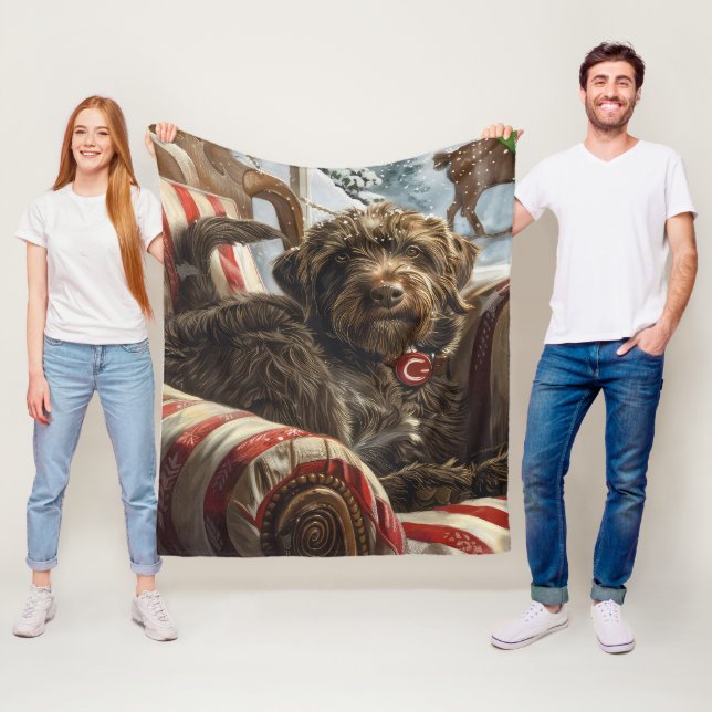 Couverture Polaire Pointeur à poils durs Griffon Chien Festif de Noël (En situation)