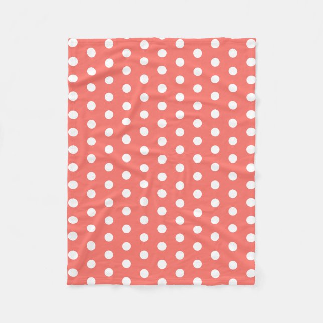 Couverture Polaire Points blancs motif sur corail vivant (Devant)