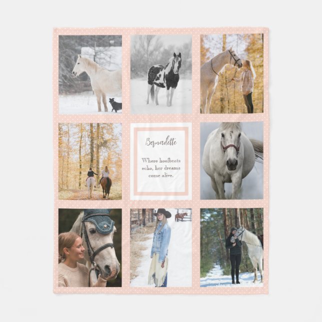 Couverture Polaire Points blancs roses Equine Photo Girl Cheval Lover (Devant)