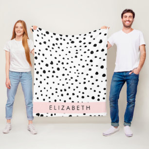 Couverture Polaire Points dalmatiens, Spots, Noir et Blanc, Votre nom