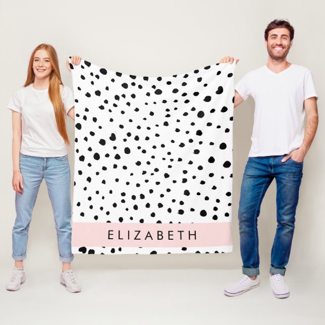 Couverture Polaire Points dalmatiens, Spots, Noir et Blanc, Votre nom (En situation)