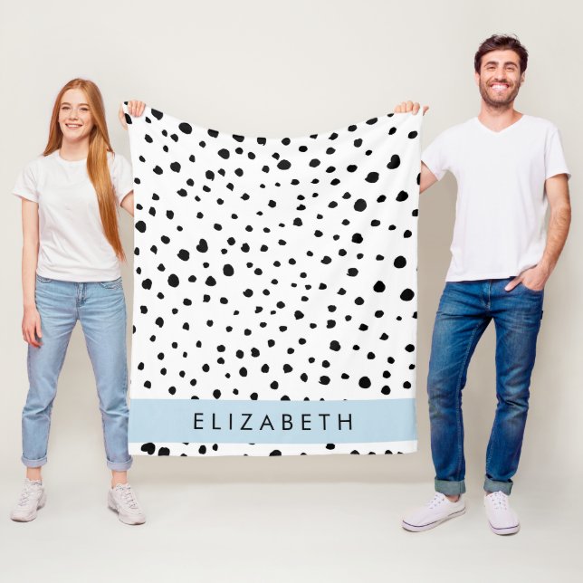 Couverture Polaire Points dalmatiens, Spots, Noir et Blanc, Votre nom (En situation)
