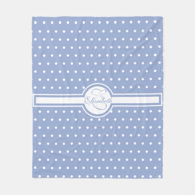 Couverture Polaire Pois blancs élégants sur Monogramme bleu (Devant)