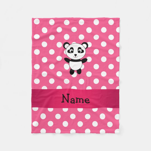 Couverture Polaire Pois blancs rose panda personnalisés (Devant)