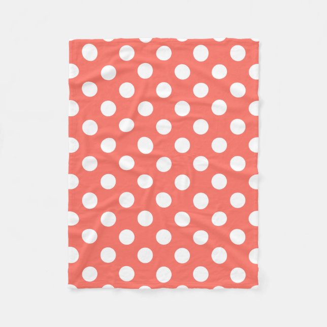 Couverture Polaire Pois blancs sur corail vivant (Devant)
