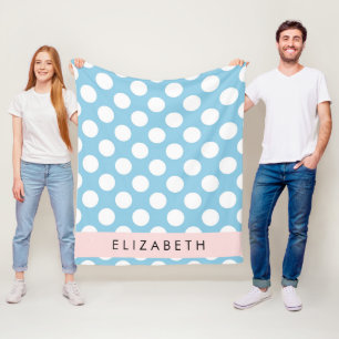Couverture Polaire Pois Bleus, Motif Polka Dot, Votre Nom