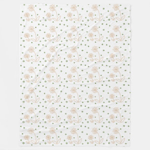 Couverture Polaire Pois et marguerites 2 - Blanc, Sable et Palm Green