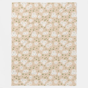 Couverture Polaire Pois et marguerites - Blanc, Sable et Palm Green