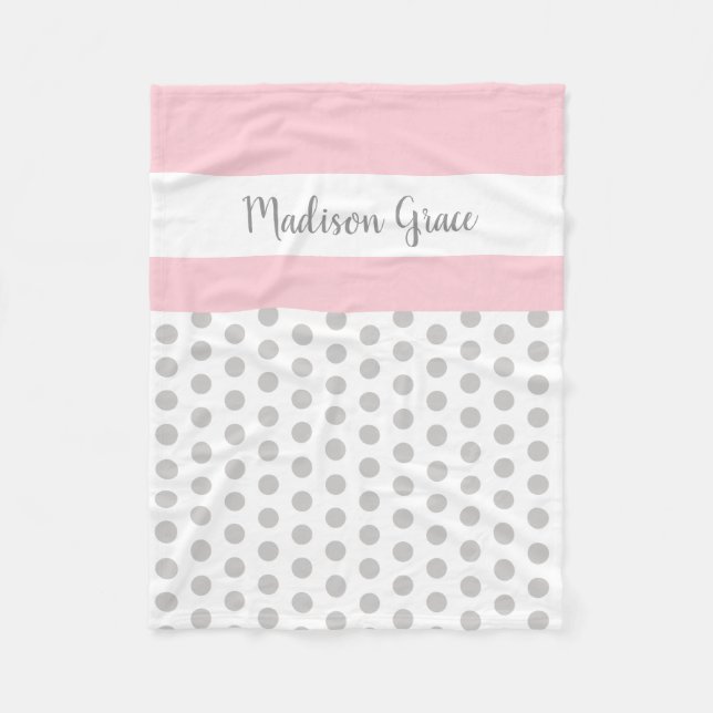Couverture Polaire pois gris/blancs avec rose/blanc; personnalisé (Devant)