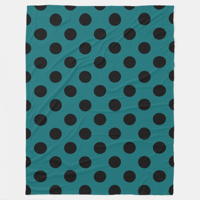 Couverture Polaire Pois noirs en turquoise (Devant)