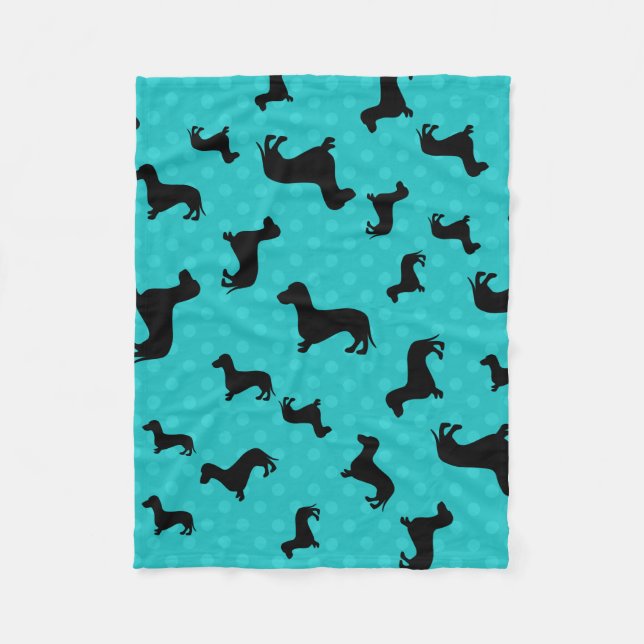 Couverture Polaire Pois turquoise de dachshund noir (Devant)