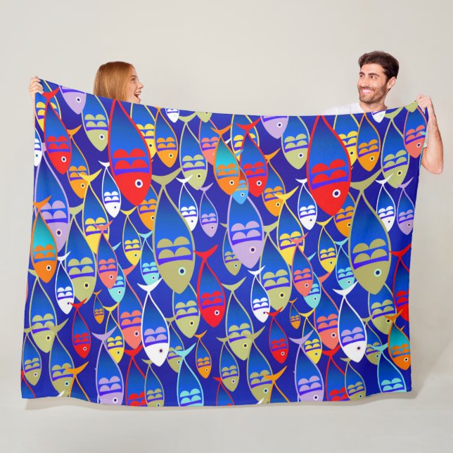 Couverture Polaire Poisson coloré Art Déco (En situation)