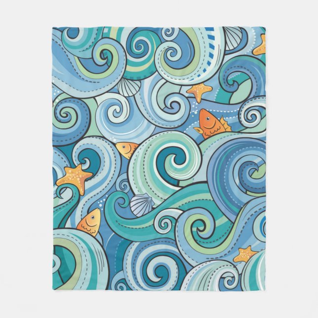 Couverture Polaire Poisson parmi les Motifs des vagues (Devant)