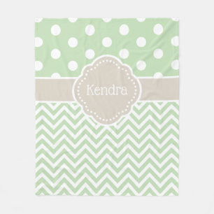 Couverture Polaire Poisson vert et beige Pointe Chevron Monogramme
