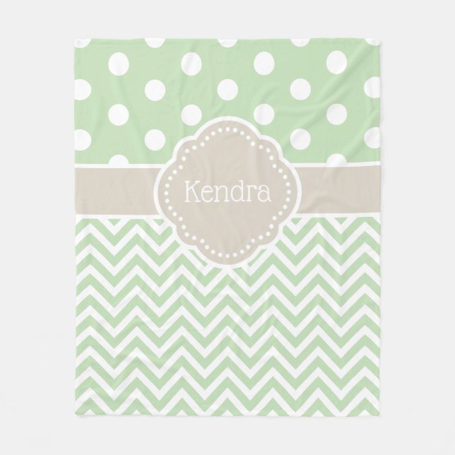 Couverture Polaire Poisson vert et beige Pointe Chevron Monogramme (Devant)