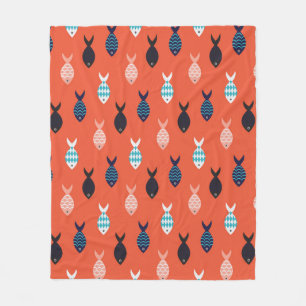 Couverture Polaire Poisson vintage, motif rouge corail.
