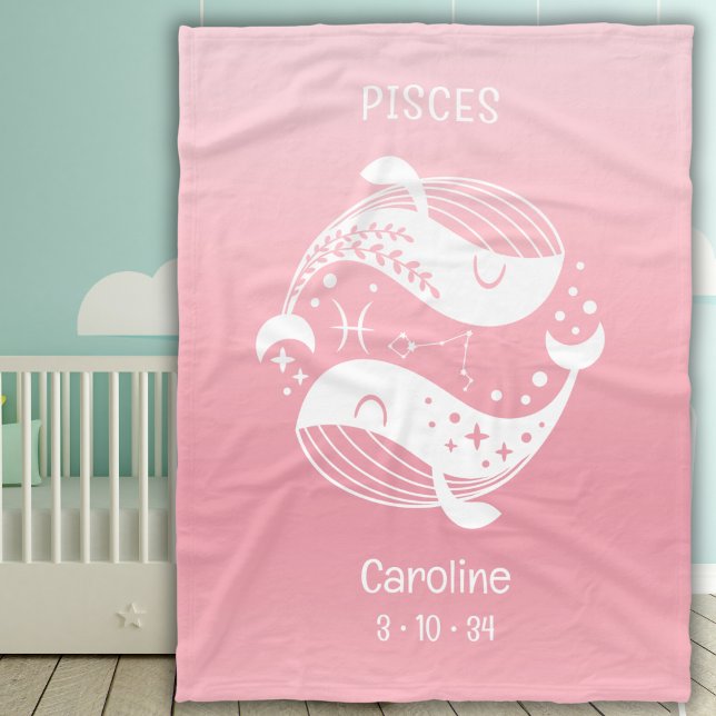 Couverture Polaire Poissons Zodiac Star Nom Birthdate Pink Baby (Créateur téléchargé)