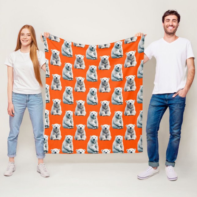 Couverture Polaire Polar Bear Pattern Design On Orange  (Créateur téléchargé)