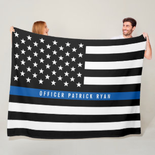 Couverture Polaire Police Mince Ligne Bleue Américain Drapeau Monogra