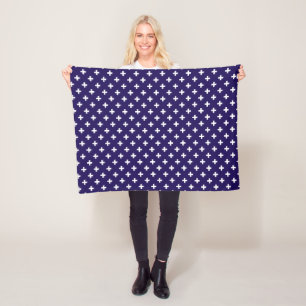 Couverture Polaire Polka blanche croise sur bleu marine