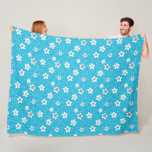 Couverture Polaire Polka bleu paradisiaque point rétro avec étoiles