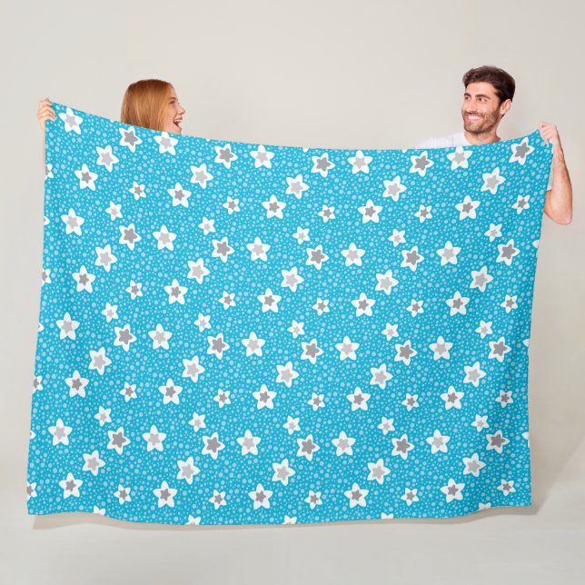 Couverture Polaire Polka bleu paradisiaque point rétro avec étoiles (En situation)