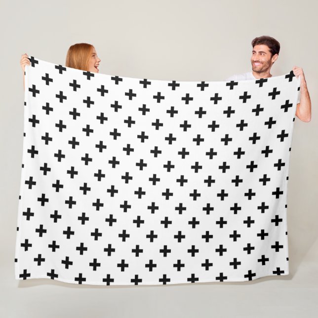 Couverture Polaire Polka noire croise sur blanc (En situation)