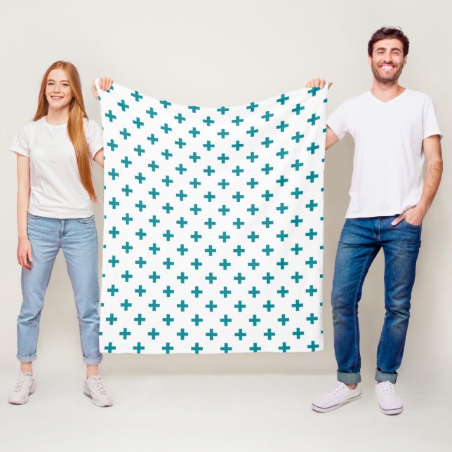Couverture Polaire Polka turquoise croise sur blanc (En situation)