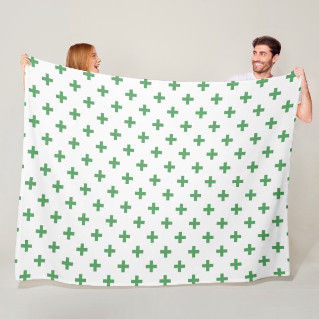 Couverture Polaire Polka verte croise sur blanc (En situation)
