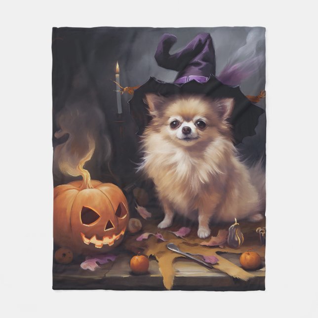 Couverture Polaire Pomeranian Citrouilles Halloween Épouvantable (Devant)
