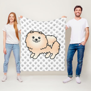 Couverture Polaire Pomeranian crème Chien de dessin animé mignon & Pa