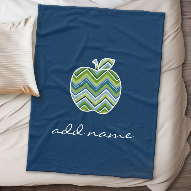 Couverture Polaire Pomme enseignant personnalisée avec Motif Chevron  (Personalized fleece blanket with a chevron pattern apple)