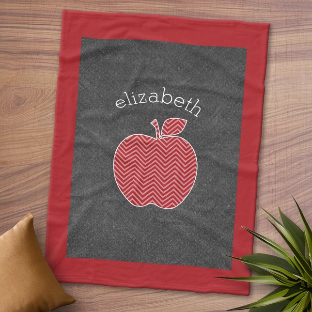 Couverture Polaire Pomme enseignant personnalisée avec Motif Chevron  (Personalized Fleece Blanket - Add Photos and Text)