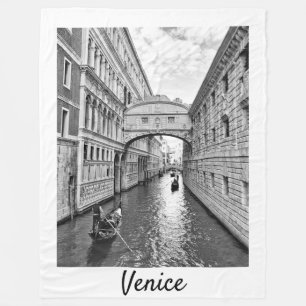 Couverture Polaire Pont des Soupirs de Venise noir blanc avec gondoli