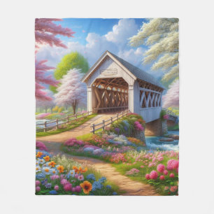 Couverture Polaire Pont fleuri/ressort coloré et rivière
