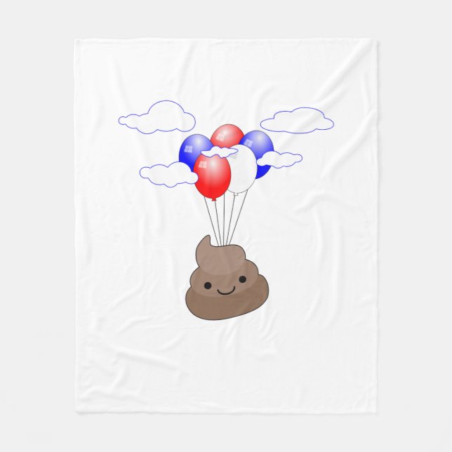 Couverture Polaire Poo Emoji Voler Avec Ballons (Devant)