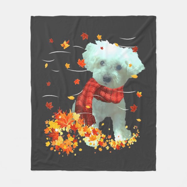 Couverture Polaire Poochon Écharpe d'automne - Chiens Feuilles d'auto (Devant)