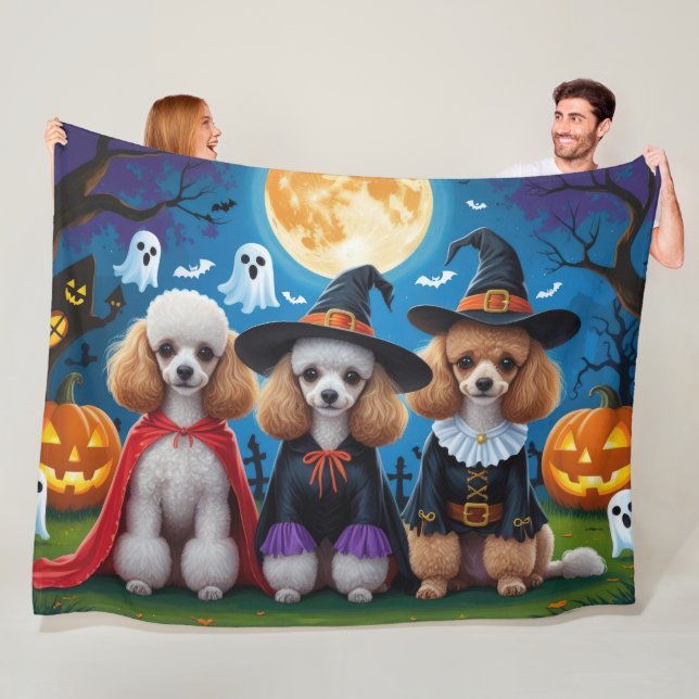 Couverture Polaire Poodle Chiens Citrouille Halloween drôle (En situation)