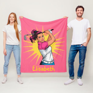 Couverture Polaire Pop Art Girl Golfer Anniversaire cadeau de fête