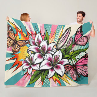Couverture Polaire Pop Art Lys et Papillons