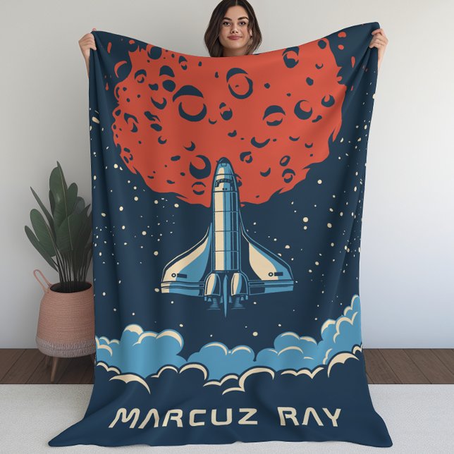 Couverture Polaire Porte-fusée spatiale vers la planète rouge Couvert (Space Rocket to Red Planet Custom Blanket for Boys)