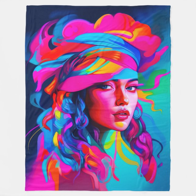 Couverture Polaire Portrait Abstrait vibrant (Devant)