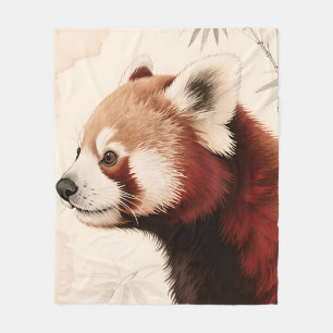 Couverture Polaire Portrait aquarelle du panda roux et bambou