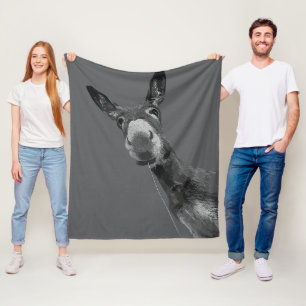 Couverture Polaire Portrait artistique en nuances de gris d'un âne dr