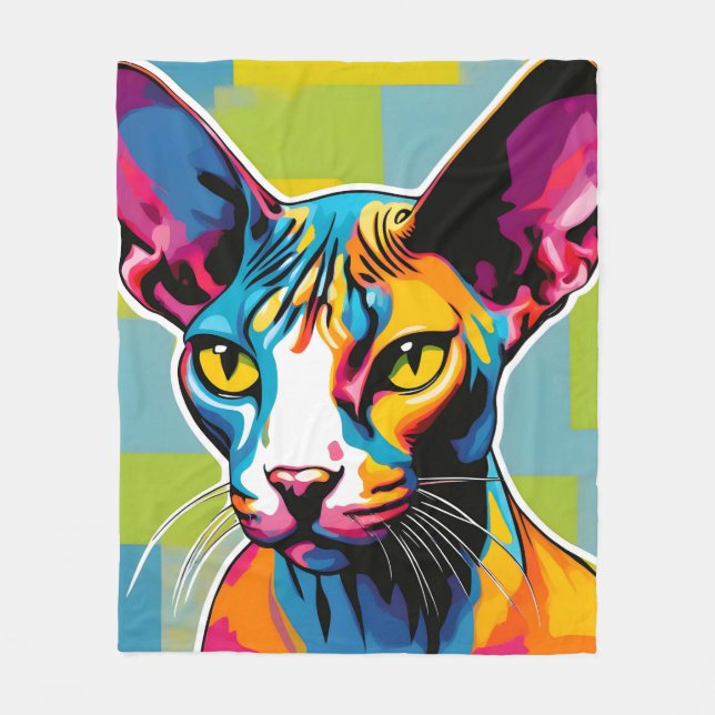 Couverture Polaire Portrait Chat Sphynx Pop Art (Devant)