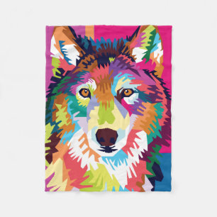 Couverture Polaire Portrait couleur Pop Art Wolf