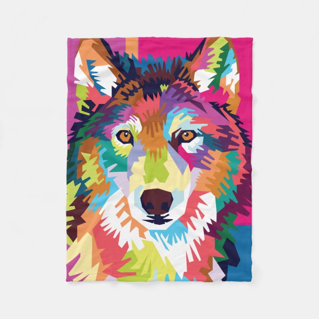 Couverture Polaire Portrait couleur Pop Art Wolf (Devant)