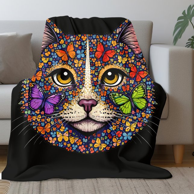 Couverture Polaire Portrait de chat couleur floraison papillon chats  (Créateur téléchargé)
