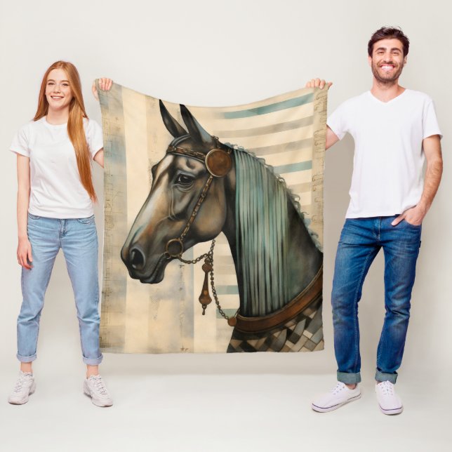 Couverture Polaire Portrait de cheval avec Bridle Orné (En situation)