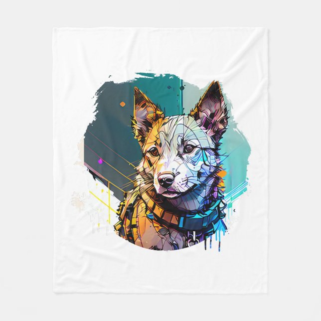 Couverture Polaire Portrait de chien de style Art d'encre (Devant)